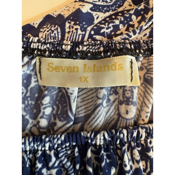 Woman Navy Blue White Paisley Maxi Dress Boho Medallion Bandanna Print Summer 1X - Picture 6 of 11